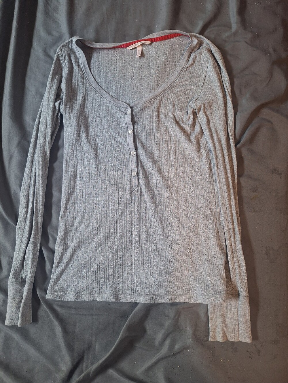 Victoria's Secret Gray Ribbed Long-Sleeve Henley Tee